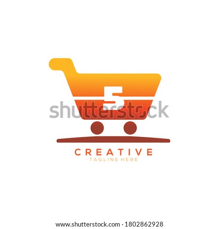 Number Five Shopping Cart Orange Logo Icon