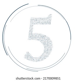 The number five symbol filled with dark blue dots. Pointillism style. Vector illustration on white background