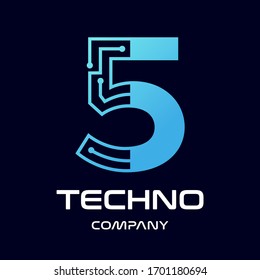 Number Five Technology Vector Logo Template/ This Design Use Blue And Dot Symbol. Suitable For Text.