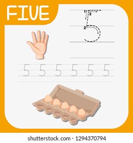 Number five tracing worksheets illustration