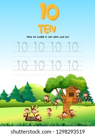 Number five tracing worksheets illustration