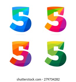 Number five in trendy polygonal crystal style, vector design template elements