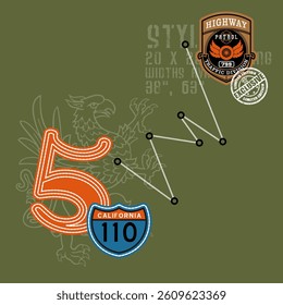 Number Five typography slogan. Vector illustrations for printed t-shirts, screen printing
