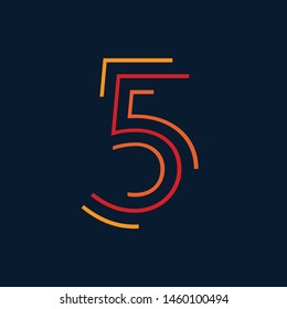 Number five vector font alphabet, modern dynamic flat design with brilliant colorful for your unique elements design ; logo, corporate identity, application, creative poster & more 