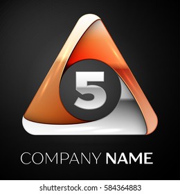 Number five vector logo symbol in the colorful triangle on black background. Vector template for your design