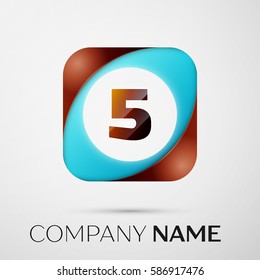 Number five vector logo symbol in the colorful square on grey background. Vector template for your design