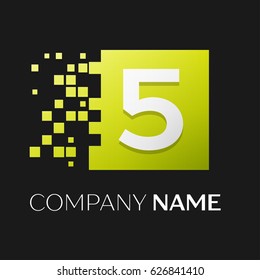 Number five vector logo symbol in the colorful square on black background. Vector template for your design