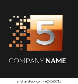 Number five vector logo symbol in the colorful square on black background. Vector template for your design