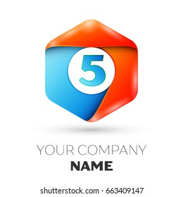 Number five vector logo symbol in the colorful hexagonal on white background. Vector template for your design