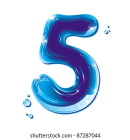 number five, with water written numeral, Vector Illustration