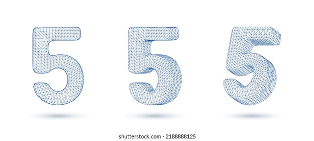 Number Five Wireframe High Polygonal Outline Low Poly Style Vector Illustration