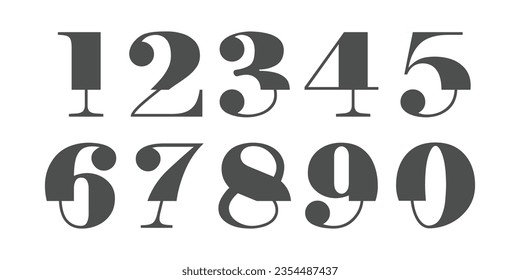 Number font, in classical style with contemporary geometric design. Beautiful elegant numerals. Vintage and old school retro typographic. Vector Illustration