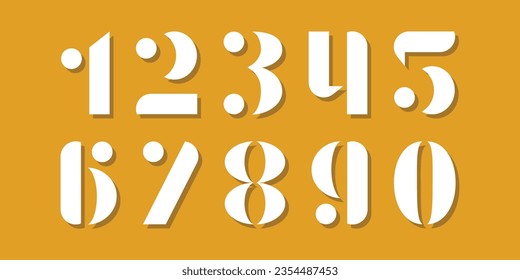 Fuente numérica, de estilo clásico con diseño geométrico contemporáneo. Bellos números elegantes. Tipografía retro vintage y de la vieja escuela. Ilustración vectorial