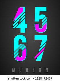 Number font modern design. Set of numbers 4, 5, 6, 7 logo or icon Vector illustration