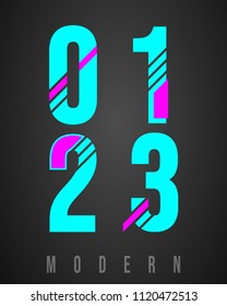 Number font modern design. Set of numbers 0, 1, 2, 3 logo or icon Vector illustration