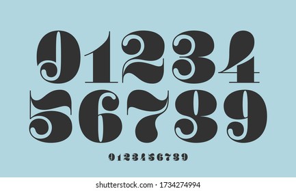 Number font. Font of numbers in classical french didot or didone style with contemporary geometric design. Beautiful elegant numerals. Vintage and old school retro typographic. Vector Illustration
