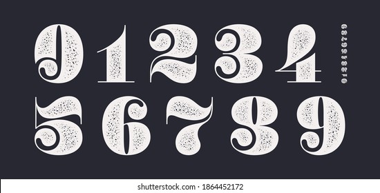 Number font. Font of numbers in classical french didot or didone style with contemporary geometric design and texture. Vintage and old school retro typographic for magazine. Vector Illustration