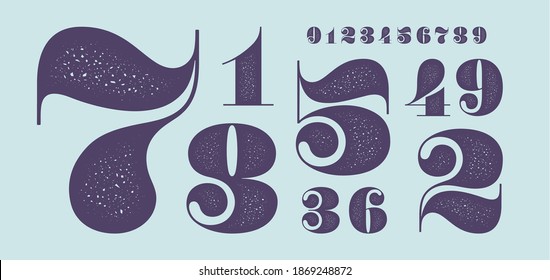 Number font. Font of numbers in classical french didot or didone style with contemporary geometric design and texture. Vintage and old school retro typographic for magazine. Vector Illustration