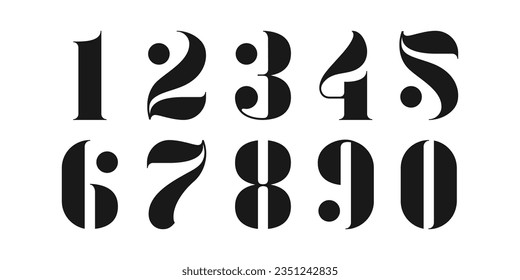 Number font. Font of numbers in classical style with contemporary geometric design. Beautiful elegant numerals. Vintage and old school retro typographic. Vector Illustration