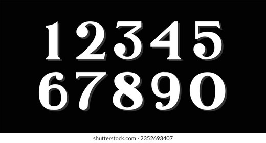 Number font. Font of numbers in classical style with contemporary geometric design. Beautiful elegant numerals. Vintage and old school retro typographic. Vector Illustration