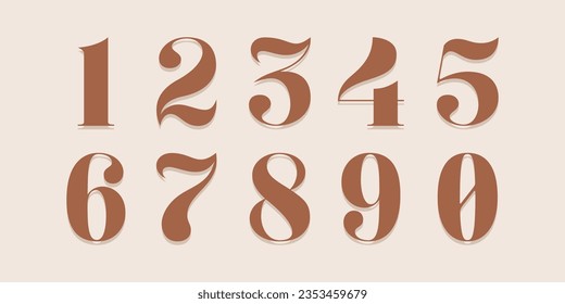 Number font. Font of numbers in classical style with contemporary geometric design. Beautiful elegant numerals. Vintage and old school retro typographic. Vector Illustration