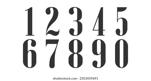 Number font. Font of numbers in classical style with contemporary geometric design. Beautiful elegant numerals. Vintage and old school retro typographic. Vector Illustration