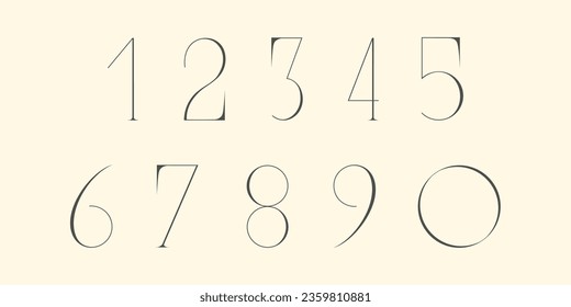 Number font. Font of numbers in classical style with contemporary geometric design. Beautiful elegant numerals. Vintage and old school retro typographic. Vector Illustration