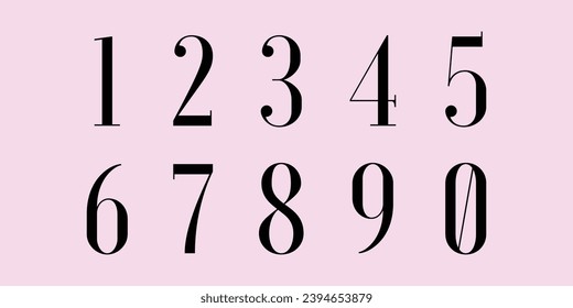 Number font. Font of numbers in classical style with contemporary geometric design. Beautiful elegant numerals. Vintage and old school retro typographic. Vector Illustration