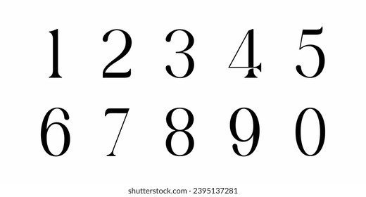 Number font. Font of numbers in classical style with contemporary geometric design. Beautiful elegant numerals. Vintage and old school retro typographic. Vector Illustration