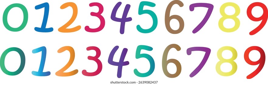 Number font set, colored numbers with sharp and rounded corners