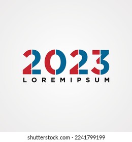 Number font template. Set of numbers 2023 logo or icon red and blue. Vector illustration.