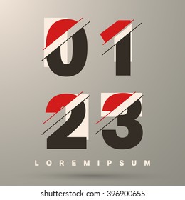 Number font template. Set of numbers 0, 1, 2, 3 logo or icon. Vector illustration.