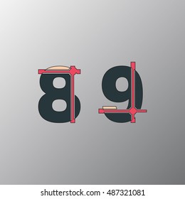 Number font template. Set of numbers 8, 9 logo or icon. Vector illustration