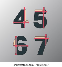 Number font template. Set of numbers 4, 5, 6, 7 logo or icon Vector illustration