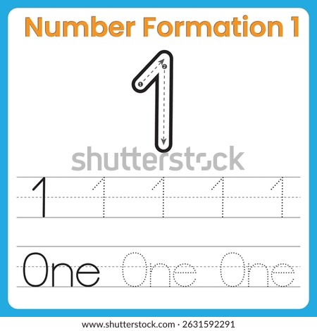 Number Formation 1 – Tracing Worksheet with Guided Stroke for Kids