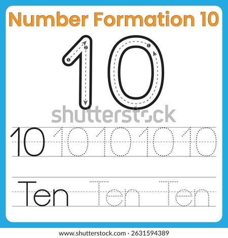 Number Formation 10 – Tracing Worksheet with Guided Stroke for Kids