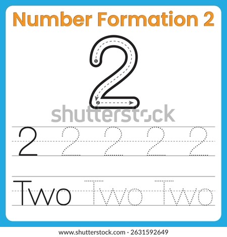 Number Formation 2 – Tracing Worksheet with Guided Stroke for Kids