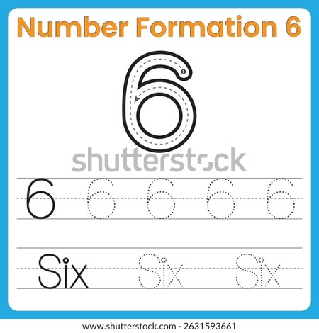Number Formation 6 – Tracing Worksheet with Guided Stroke for Kids