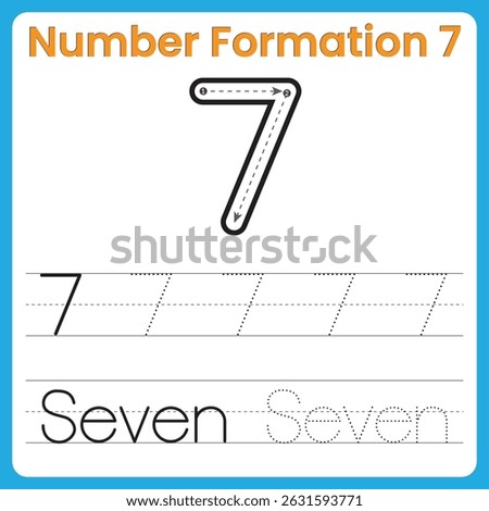 Number Formation 7 – Tracing Worksheet with Guided Stroke for Kids