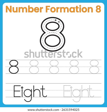 Number Formation 8 – Tracing Worksheet with Guided Stroke for Kids