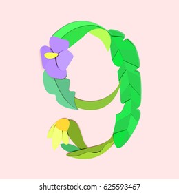 Number formed by origami leaves. Font style, vector design template elements for your application or corporate identity.