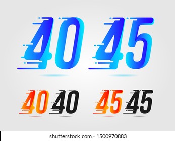 Number forty (40) and forty five (45) speed logo. Fast design concept. With gradient color and solid color. Vector element for banner,
poster, cards and t-shirt. Colorful and beautiful