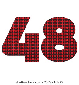 Number Forty Eight With Argyle Pattern Vector Illustration. Number 48 Isolated On A White Background
