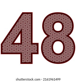 Number Forty Eight With Islamic Pattern Vector Illustration. Number 48 With Arabic Pattern Isolated On A White Background
