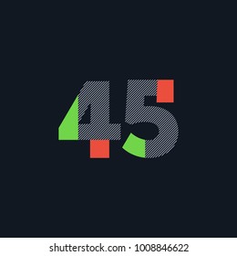Number forty five 45 Logo Icon, filled with line pattern. Vector 

