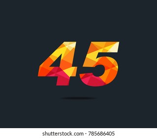 Number forty five 45 Logo Icon, filled with geometric pattern. polygon letter. Vector Element.