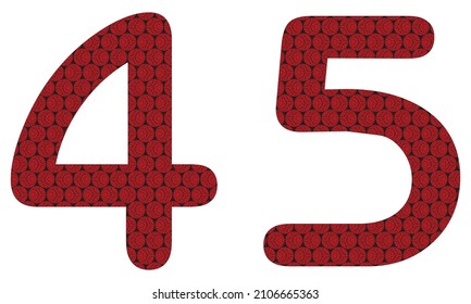 Number Forty Five With Abstract Spheres Pattern Vector Illustration. Red And Black Number 45 Isolated On A White Background

