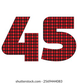 Number Forty Five With Argyle Pattern Vector Illustration. Number 45 Isolated On A White Background
