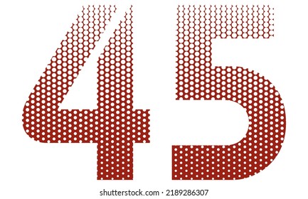 Number Forty Five With Red And White Dotted Pattern Vector Illustration. Number 45 Isolated On A White Background
