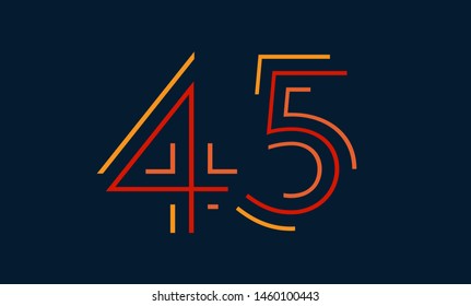 Number forty five vector font alphabet, modern dynamic flat design with brilliant colorful for your unique elements design ; logo, corporate identity, application, creative poster & more 